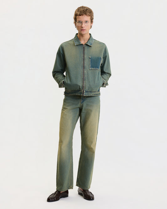 DENIM JACKET IN FADED BRIGHT GREEN