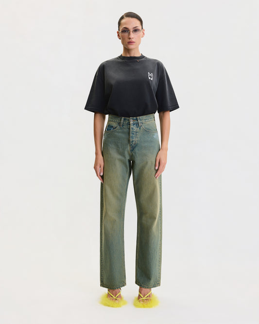 LOOSE FIT JEANS IN FADED BRIGHT GREEN
