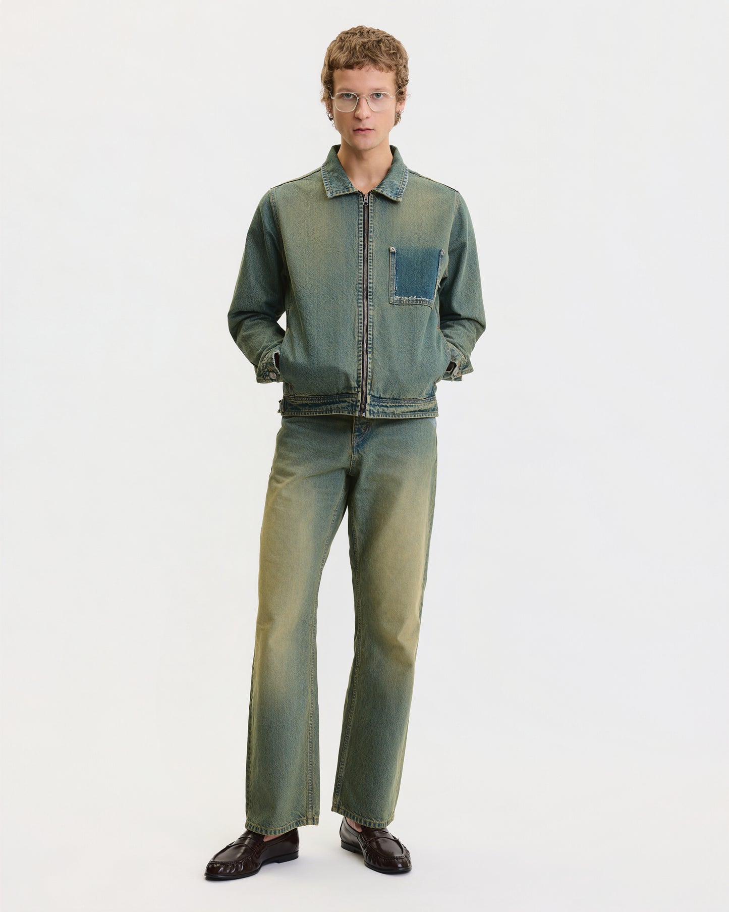 DENIM JACKET IN FADED BRIGHT GREEN