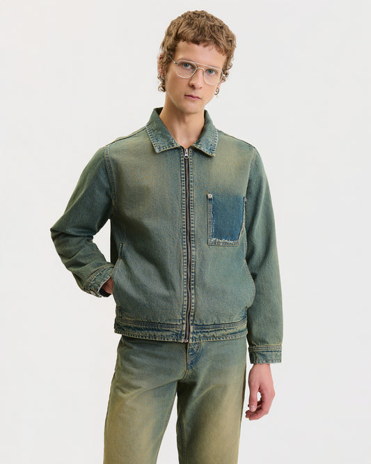 DENIM JACKET IN FADED BRIGHT GREEN