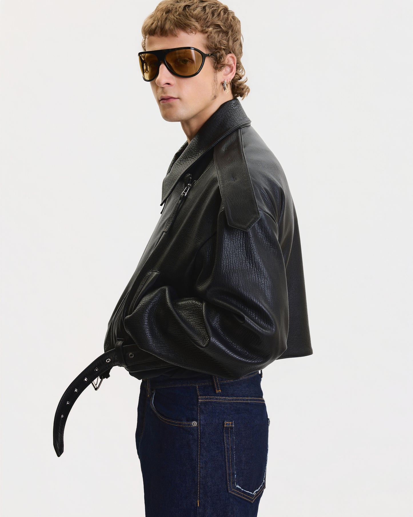 VINTAGE-FINISH OVERSIZED BIKER LEATHER JACKET