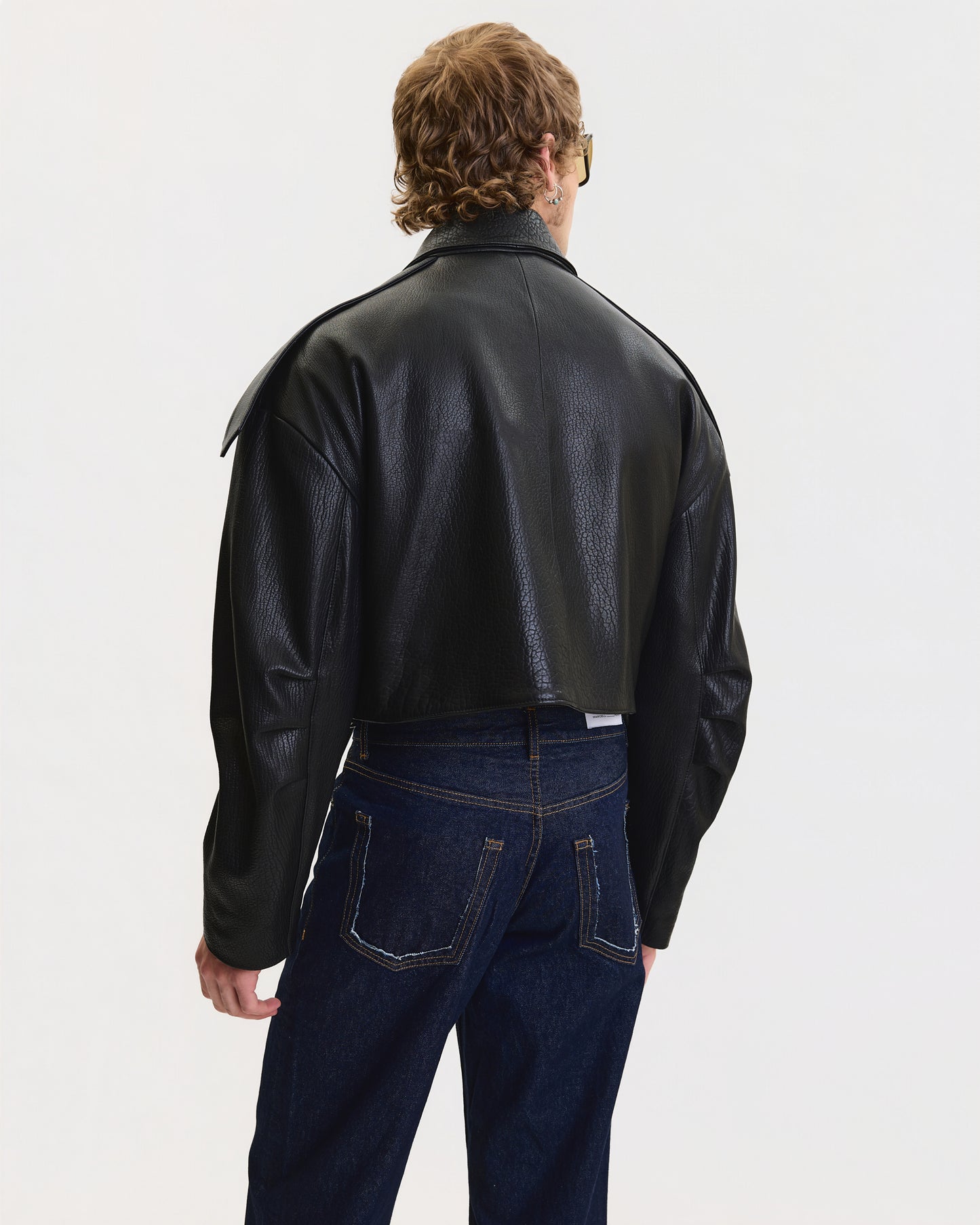VINTAGE-FINISH OVERSIZED BIKER LEATHER JACKET