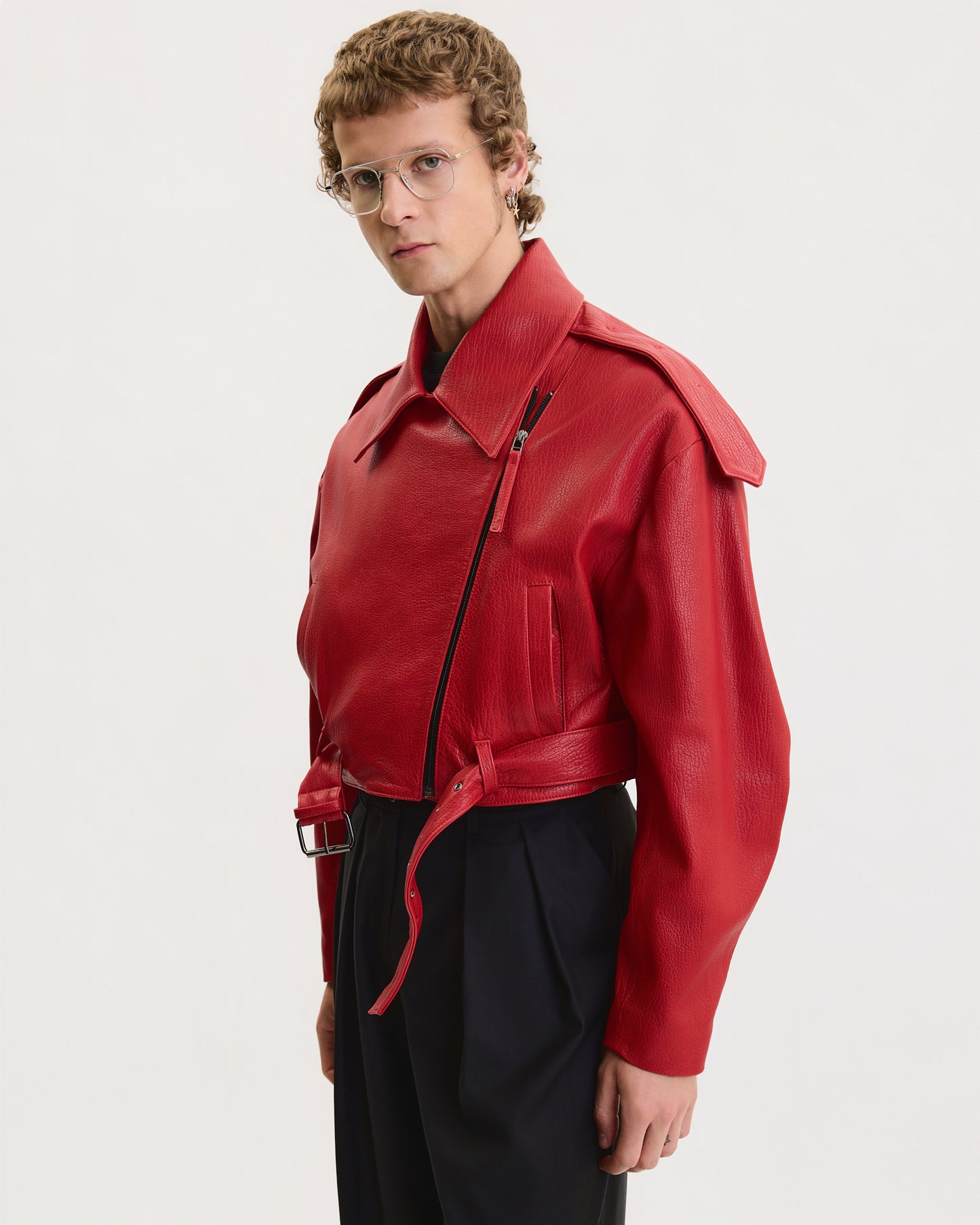 VINTAGE-FINISH OVERSIZED BIKER LEATHER JACKET