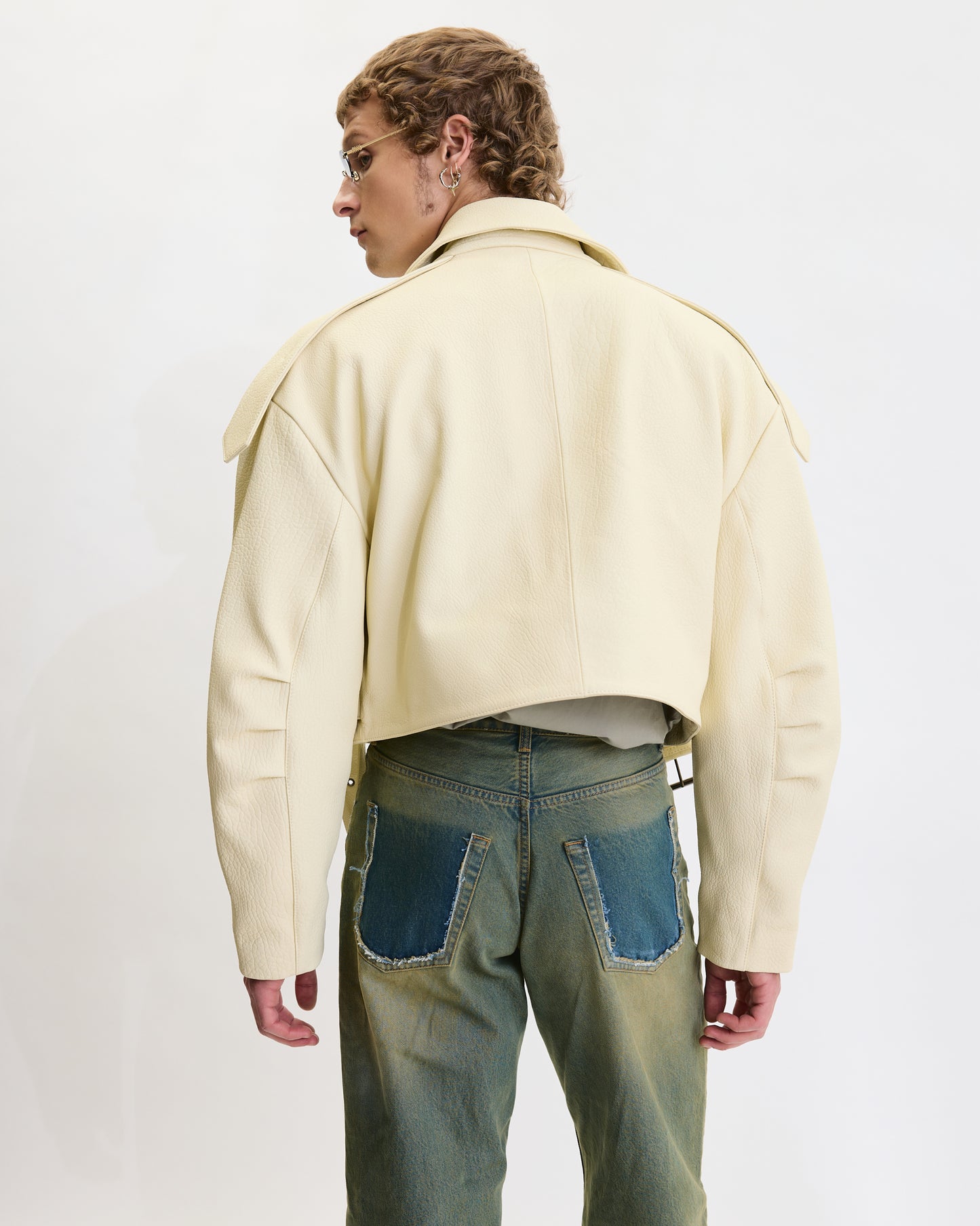 VINTAGE-FINISH OVERSIZED BIKER LEATHER JACKET