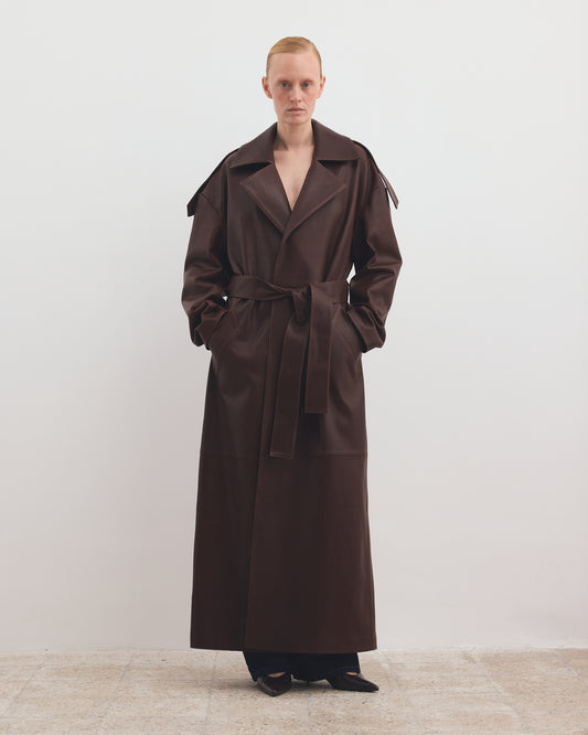 OVERSIZED WRAPPED LEATHER COAT