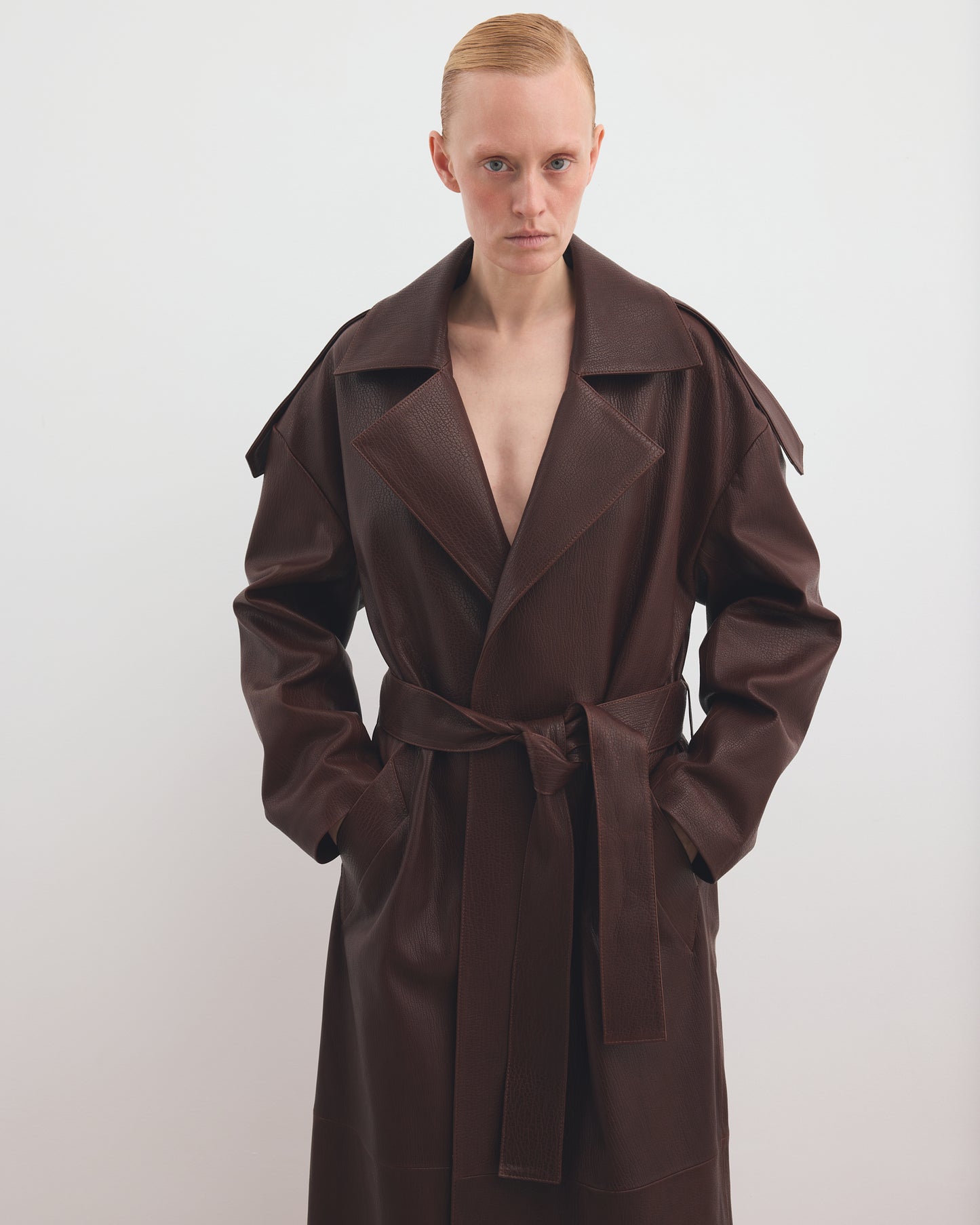 OVERSIZED WRAPPED LEATHER COAT