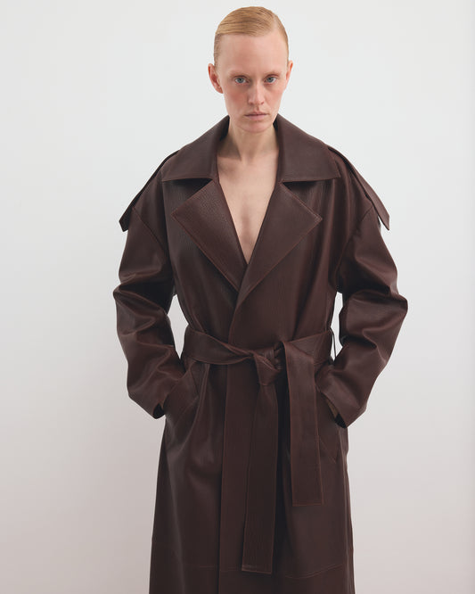 OVERSIZED WRAPPED LEATHER COAT