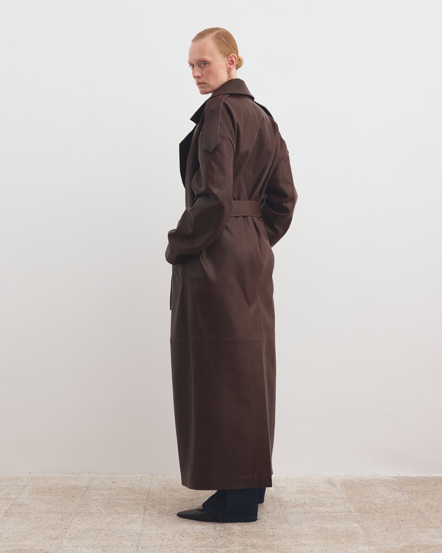 OVERSIZED WRAPPED LEATHER COAT