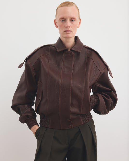 STRUCTURED BOMBER LEATHER JACKET