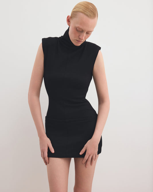 SLEEVELESS MINI DRESS WITH SCULPTED SHOULDERS